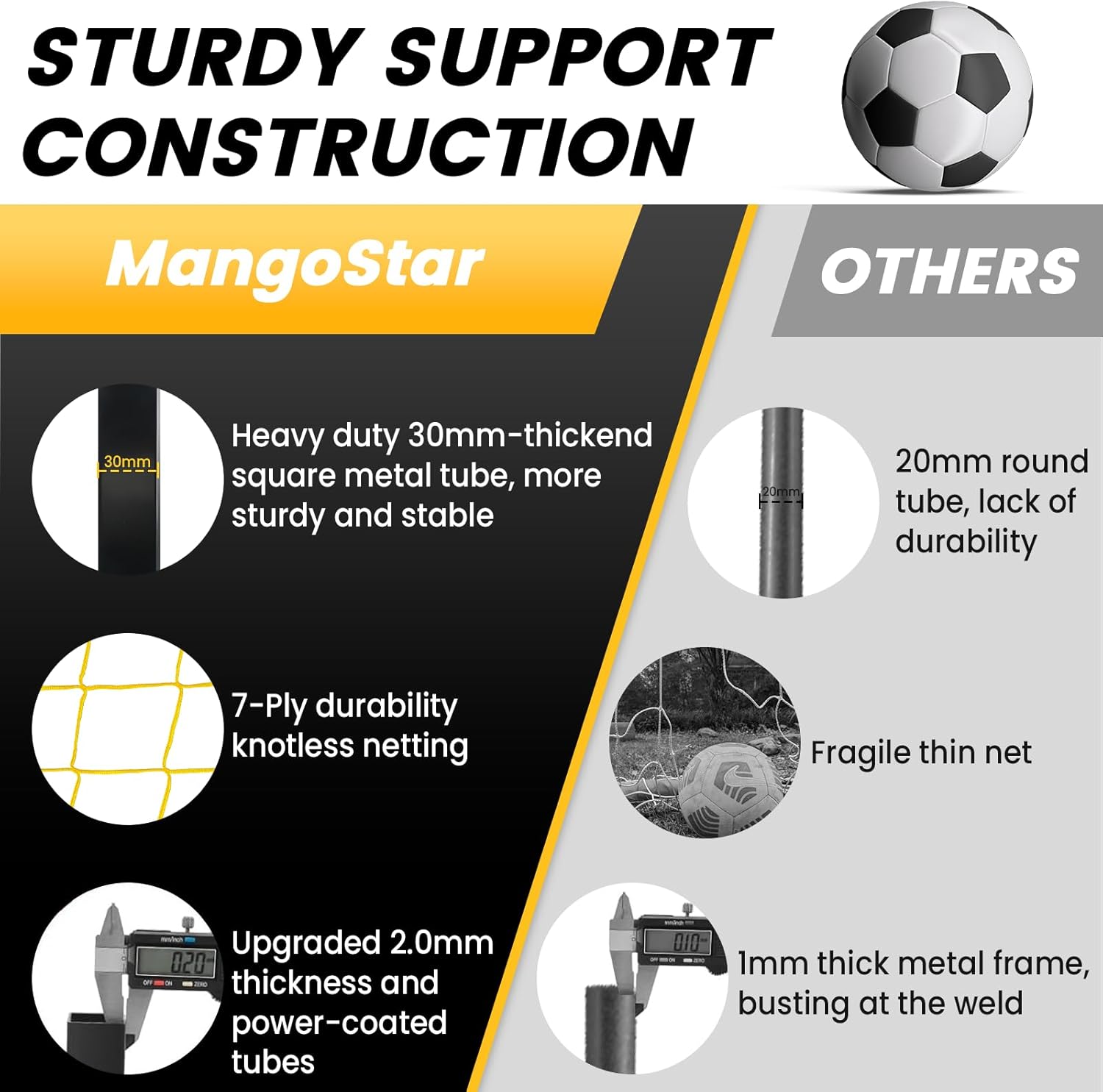 MangoStar Soccer Goal, 12X6 FT Soccer Goal for Backyard Portable Net Collapsible Metal Base, Quick Set Up Soccer Net for Indoor Outdoor Practice Training with Carry Bag